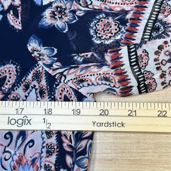 Vince Camuto Dress 10 Shift Tassels Bell Sleeves Navy Blue Pink Floral Boho - Picture 8 of 11